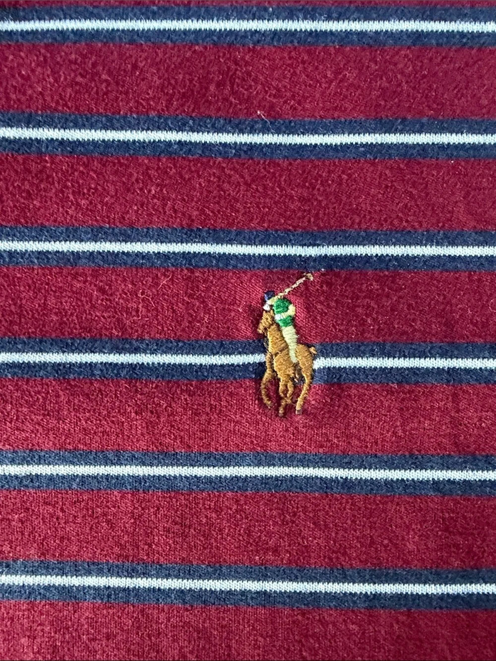 Polo by Ralph Lauren Maroon Polo with Blue and White Stripes
